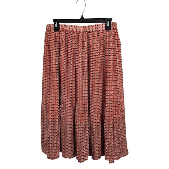 Banana Republic Orange Black Pleated Geometric Modern Midi Skirt Size Medium - Picture 2 of 7